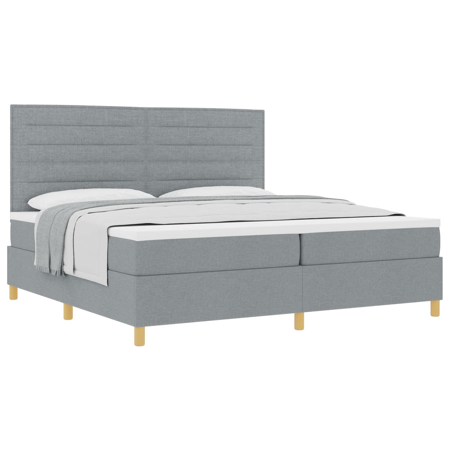 Boxspring Bed Met Matras Lichtgrijs 200X200 Cm Stof Blauw