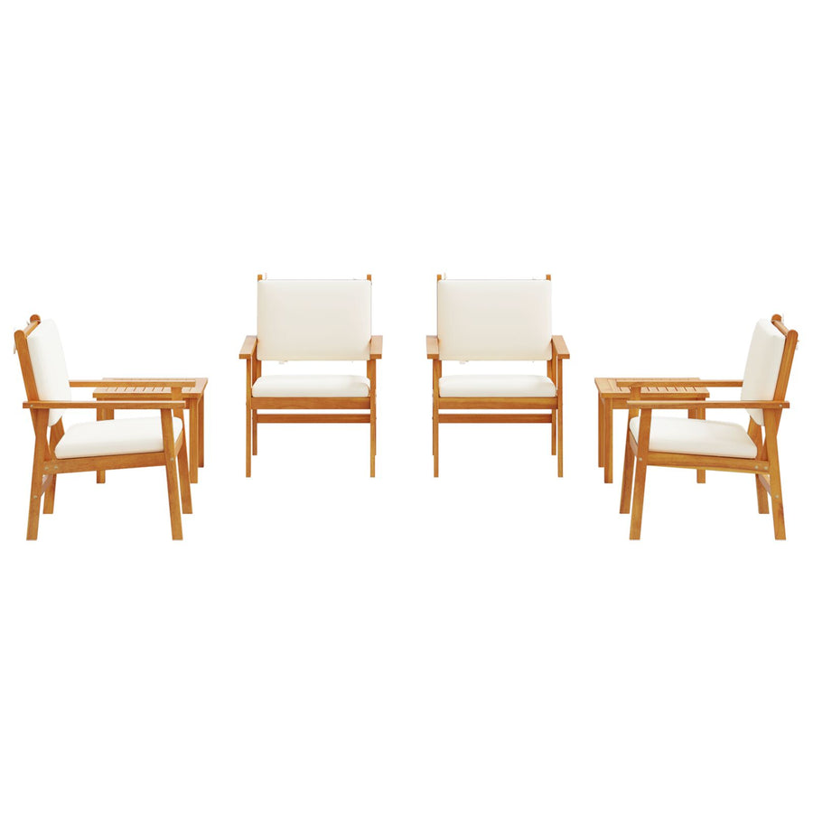 6-Delige Tuin Eetset Met Kussens Van Massief Acaciahout 2x tafel + 4x stoel Crème wit