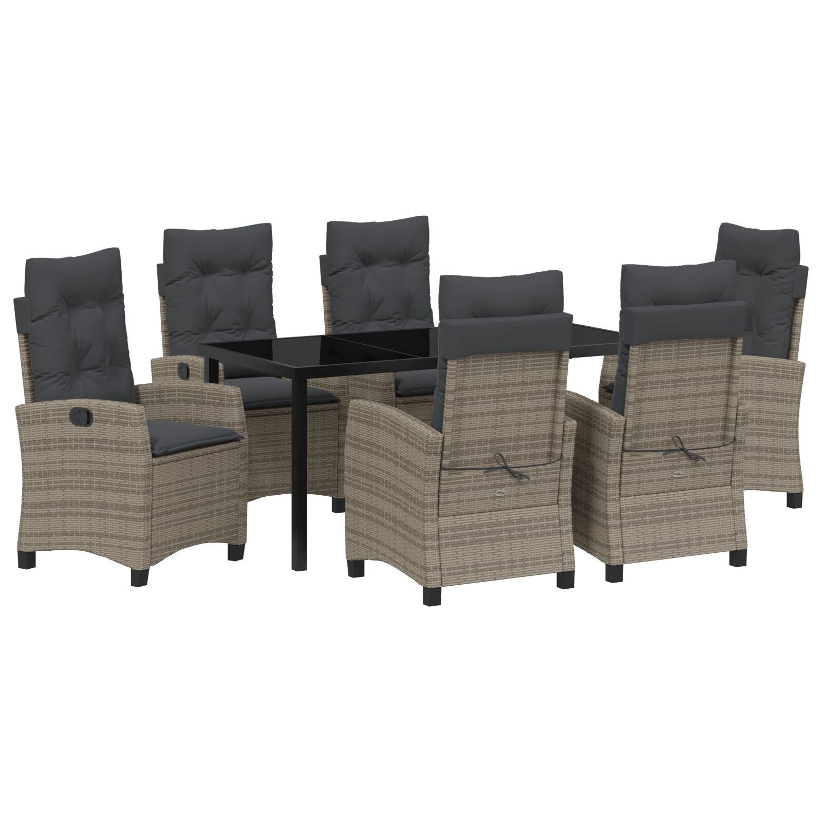 7-Delige Tuinset Met Kussens Grijs Poly Rattan