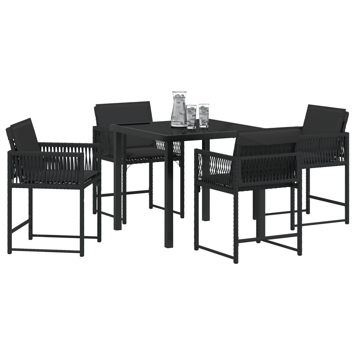 5-Delige Tuin Dining Set Met Kussens Zwart Poly Rattan
