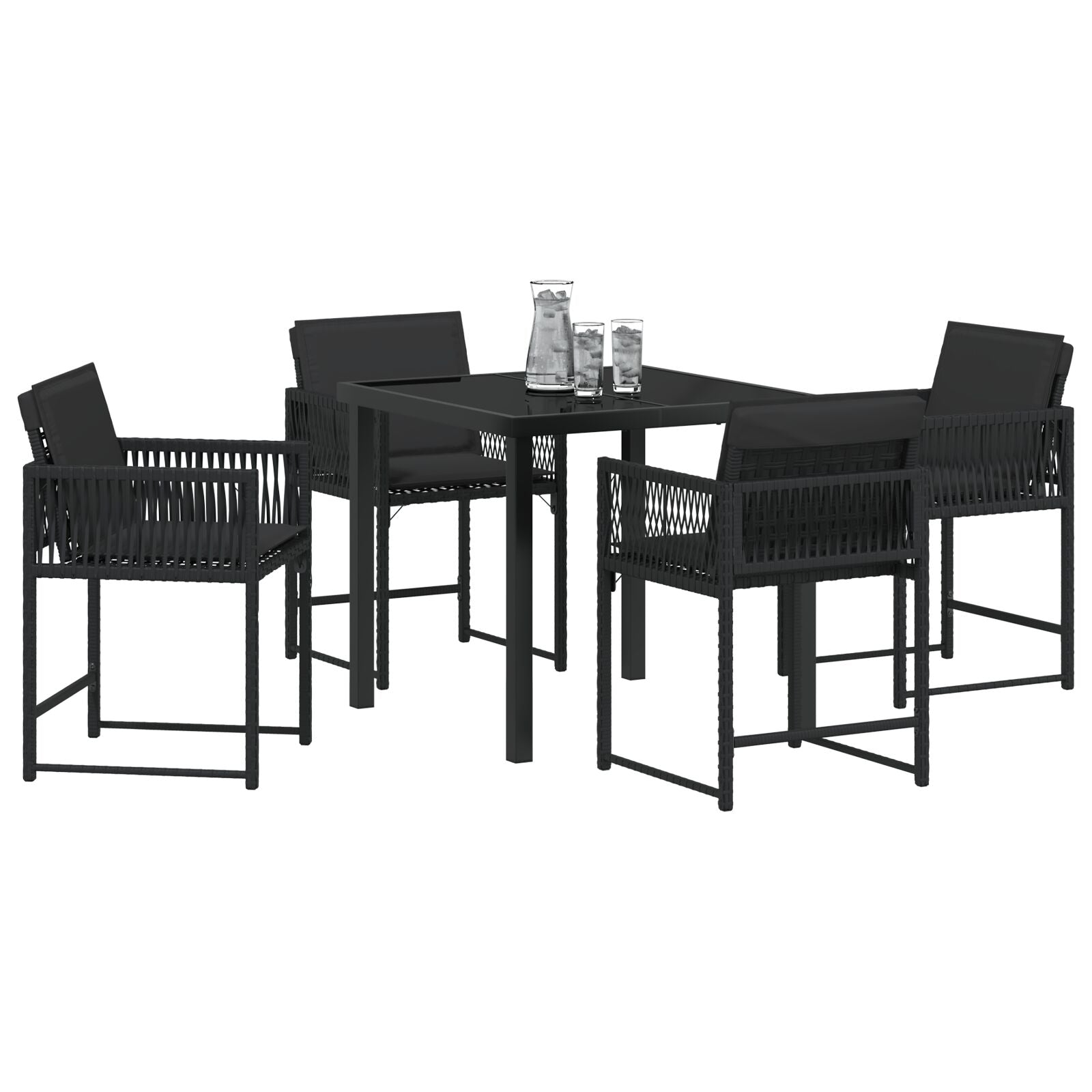 5-Delige Tuin Dining Set Met Kussens Zwart Poly Rattan