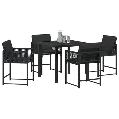 5-Delige Tuin Dining Set Met Kussens Zwart Poly Rattan