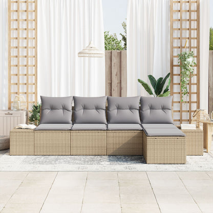 5-Delige Tuin Sofa Set Met Kussens Beige Poly Rattan