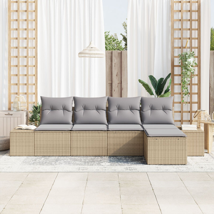 5-Delige Tuin Sofa Set Met Kussens Beige Poly Rattan
