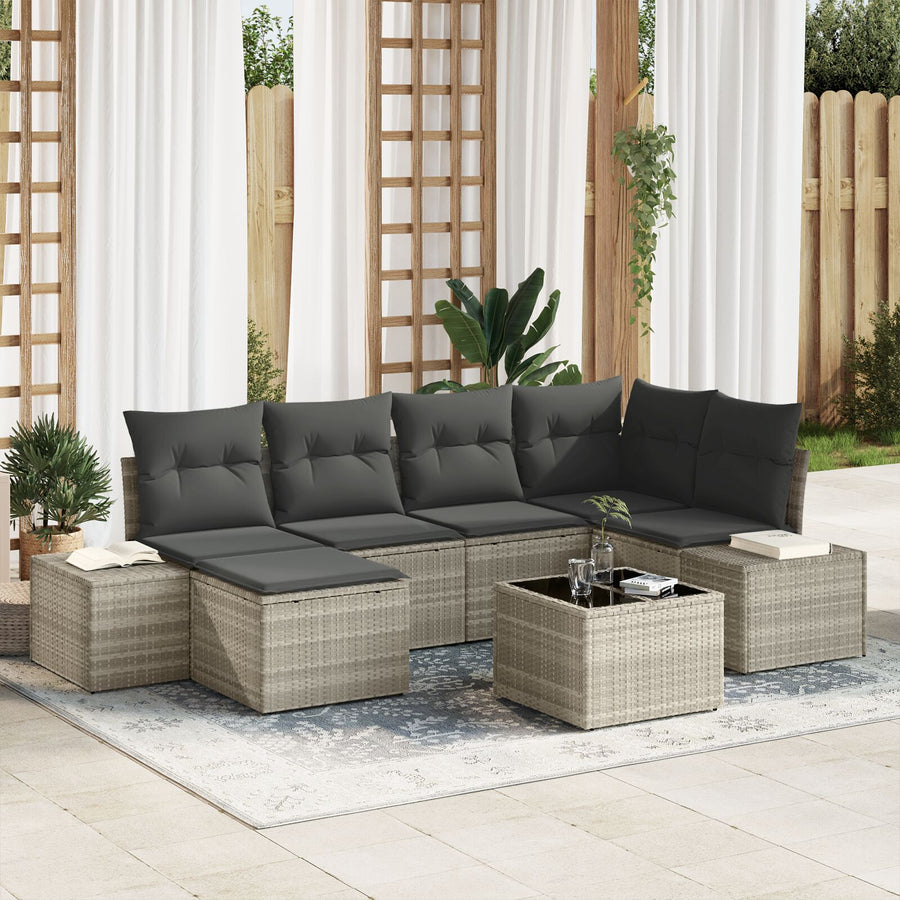 7 Delige Tuin Sofa Set Met Kussens Grijs Poly Rattan