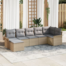 7-Delige Tuinsofaset Met Kussens Beige Poly Rattan