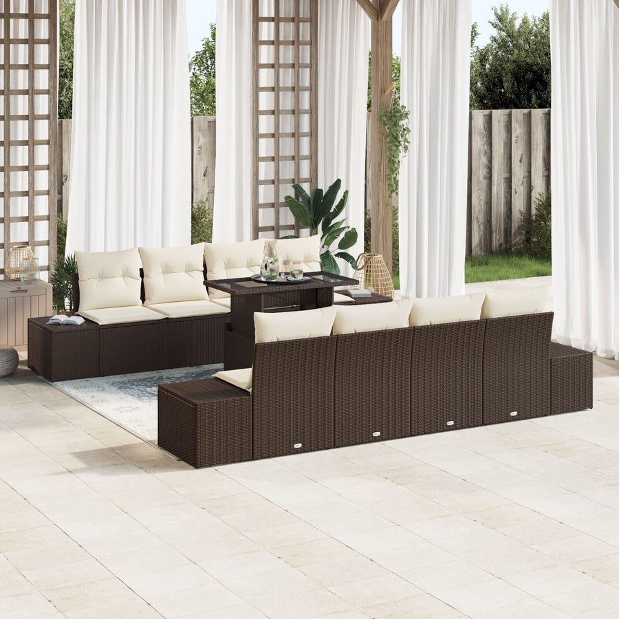 Tuin Sofa Set Set Van 7 Bruin Resin Riet Buiten Tafel