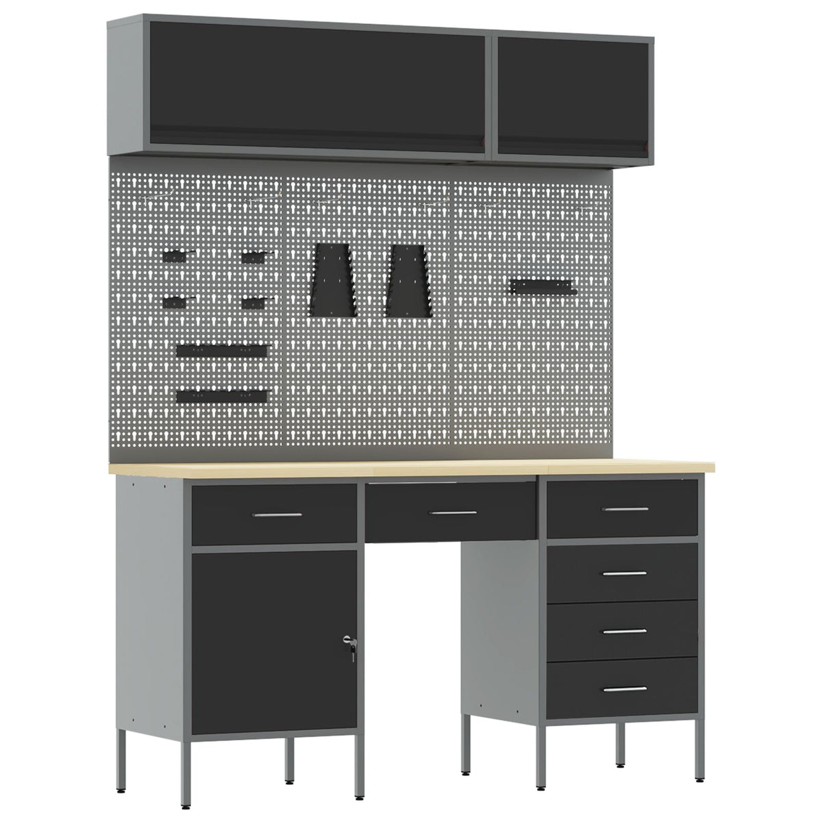 8-Delige Werkcabinet En Pegboard Set Zwart Mdf En Metaal