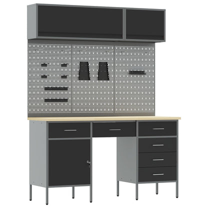 8-Delige Werkcabinet En Pegboard Set Zwart Mdf En Metaal