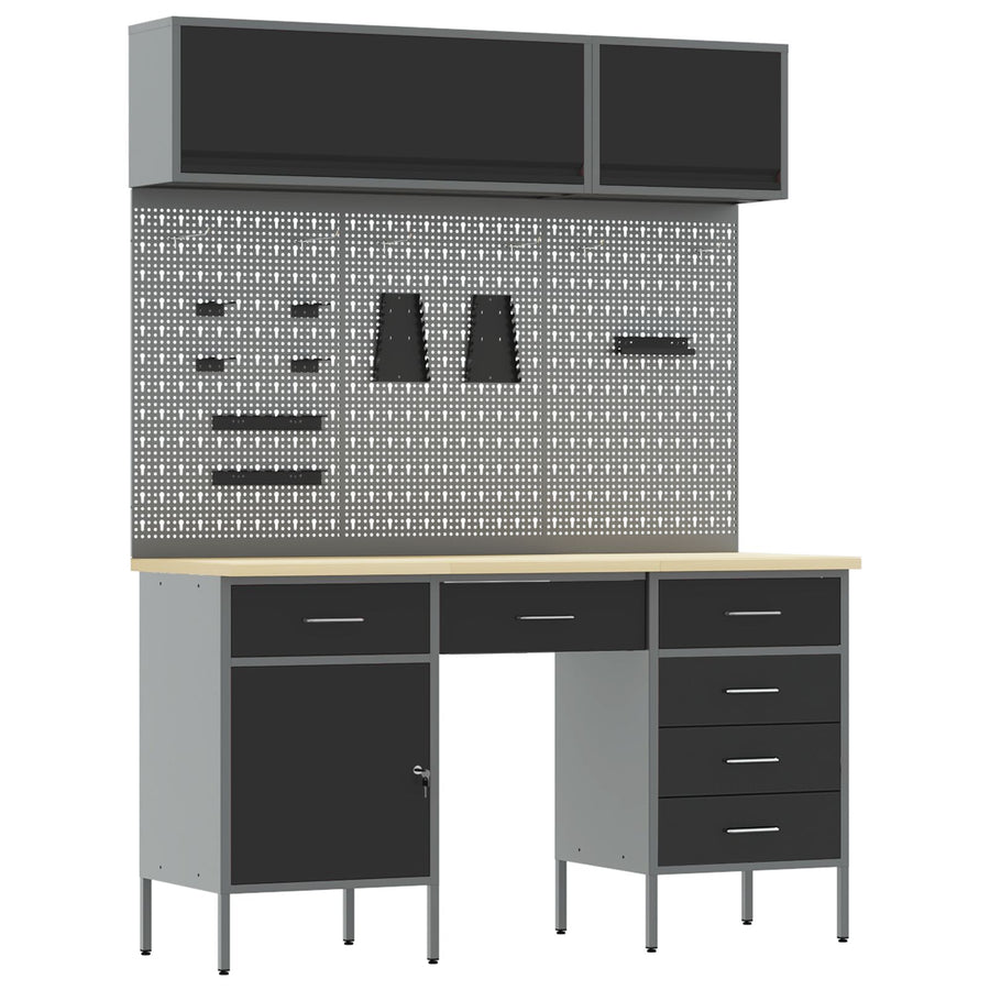 8-Delige Werkcabinet En Pegboard Set Zwart Mdf En Metaal