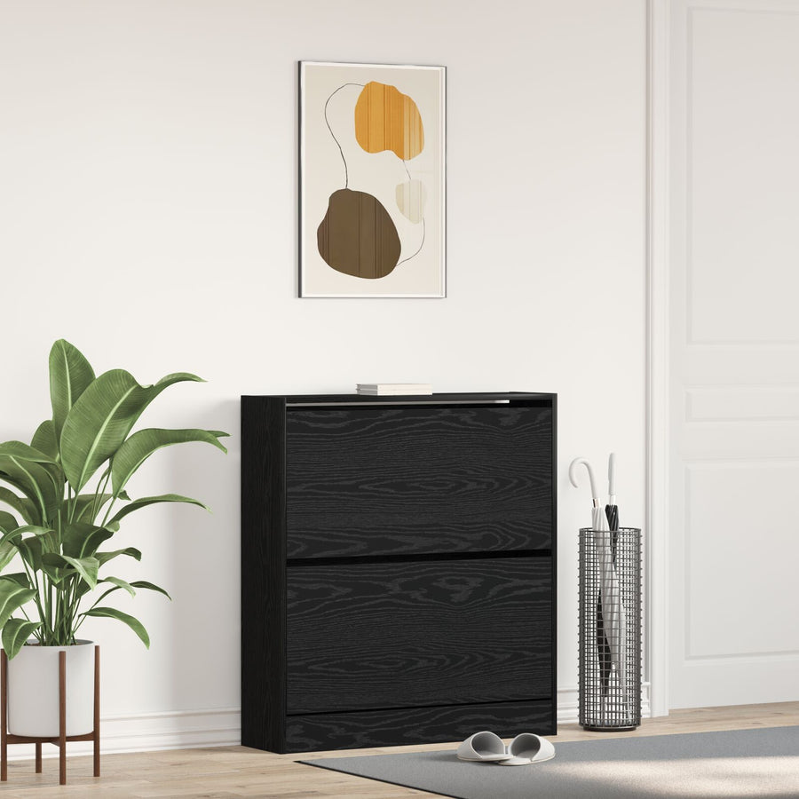 Schoenenkast Met Flip Lade Zwart Eiken 80X21X87,5 Cm