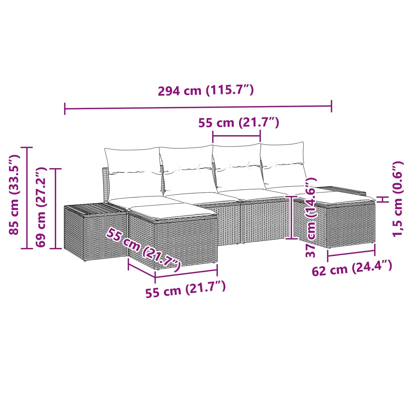 6-Delige Tuinsofa Set Met Kussens Beige Poly Rattan
