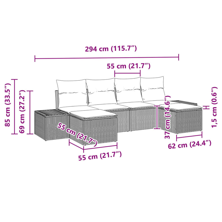 6-Delige Tuinsofa Set Met Kussens Beige Poly Rattan