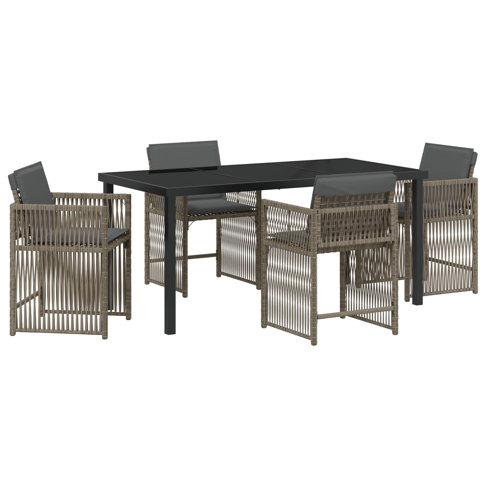 5-Delige Tuin Eettafelset Met Kussens Grijs Poly Rattan