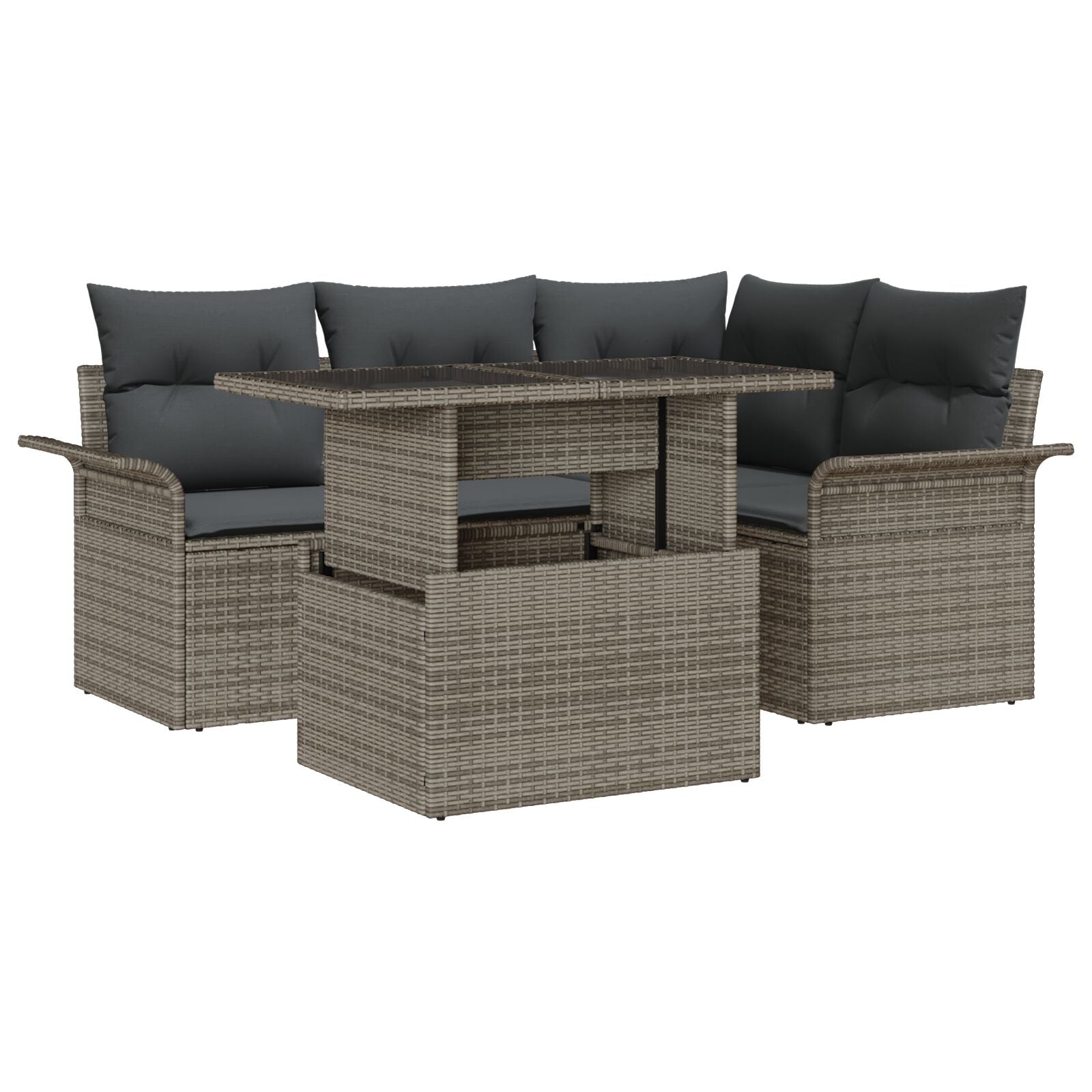 5-Delig Tuinbankstel Met Kussens Grijs Poly Rattan