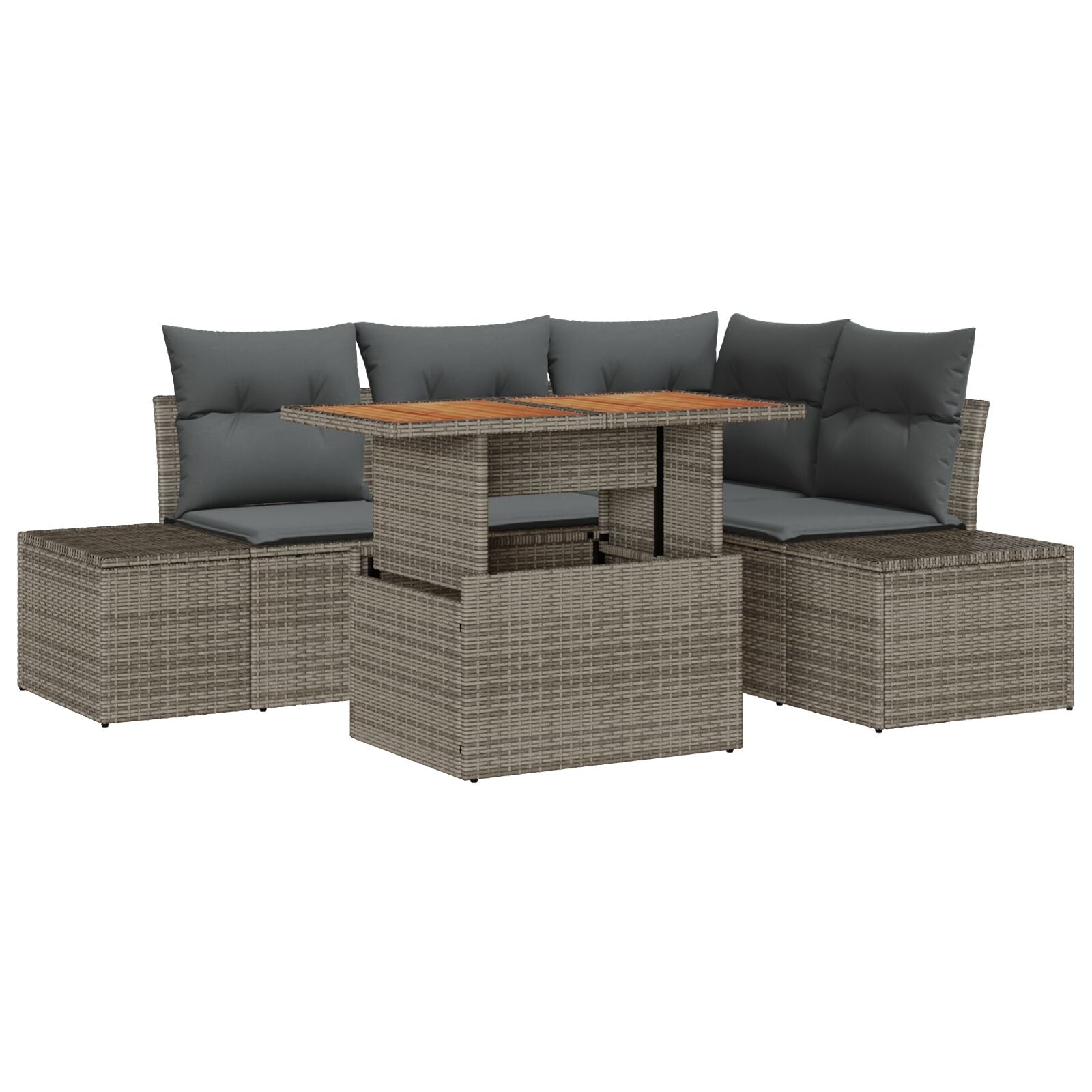 5-Delige Tuin Sofaset Met Kussens Grijs Poly Rattan