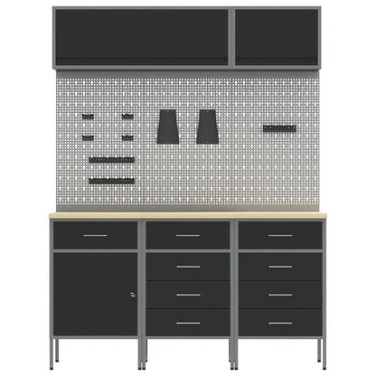 8-Delige Werkbankset Staal 3x (84/85/85 cm) Zwart 3x kast + 3x pegboard + 2x kast met deur
