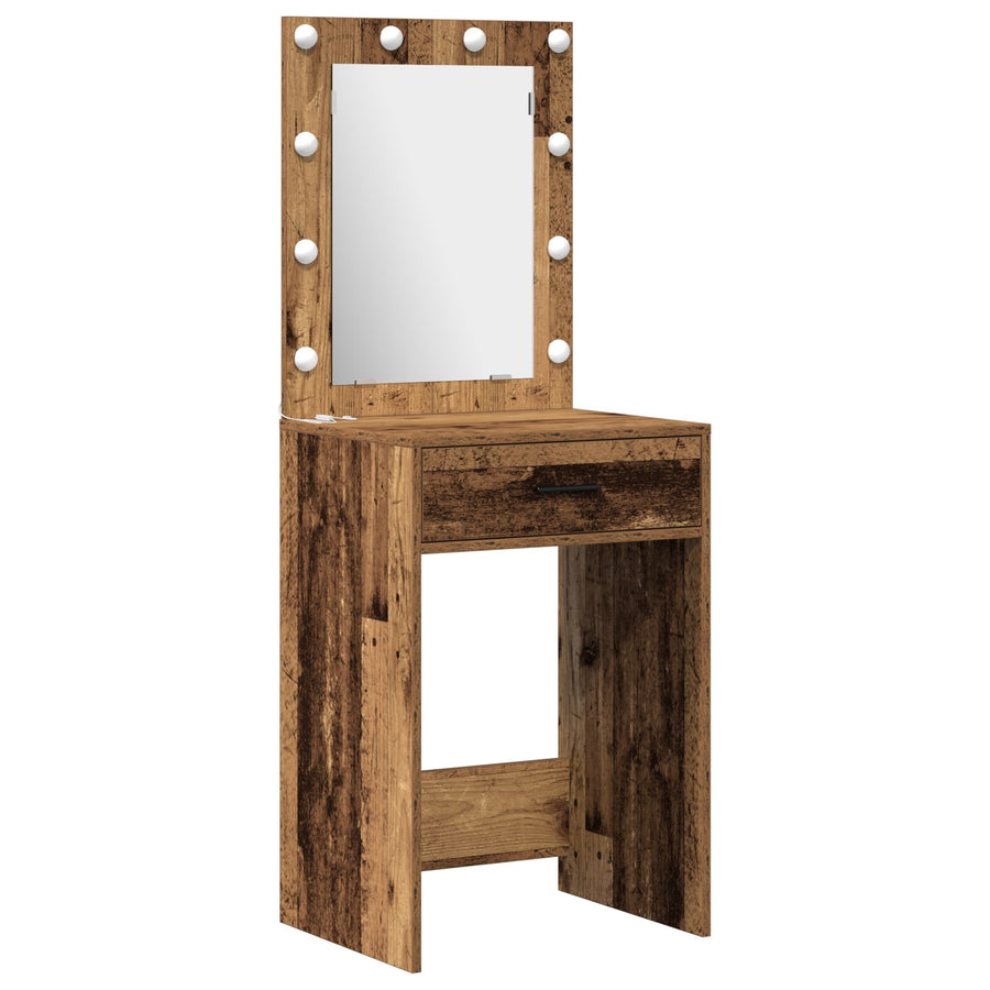 2-Delige Kaptafel Set Met Led Oude Houten Engineered Wood
