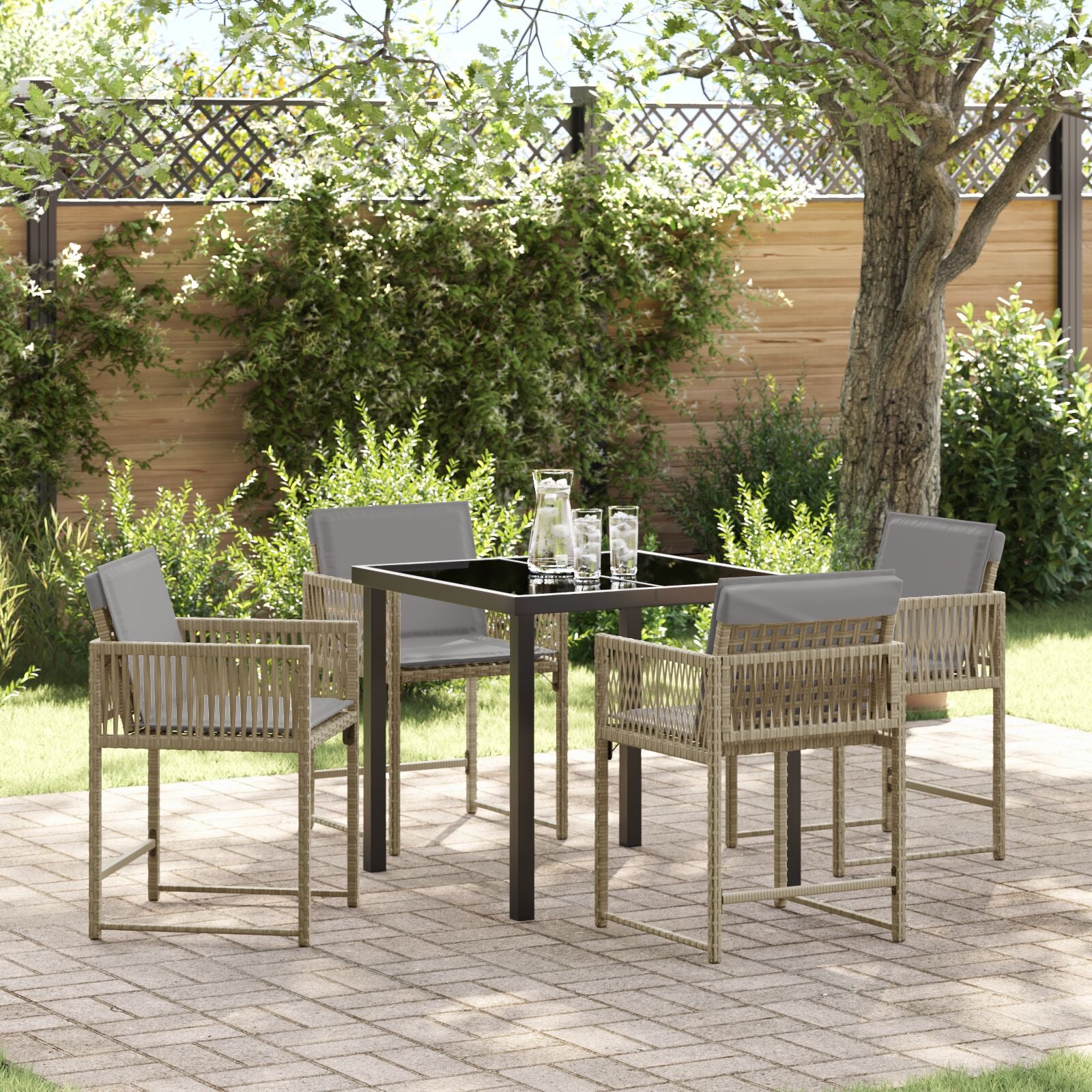 5-Delig Tuin Eetset Met Kussens Beige Poly Riet
