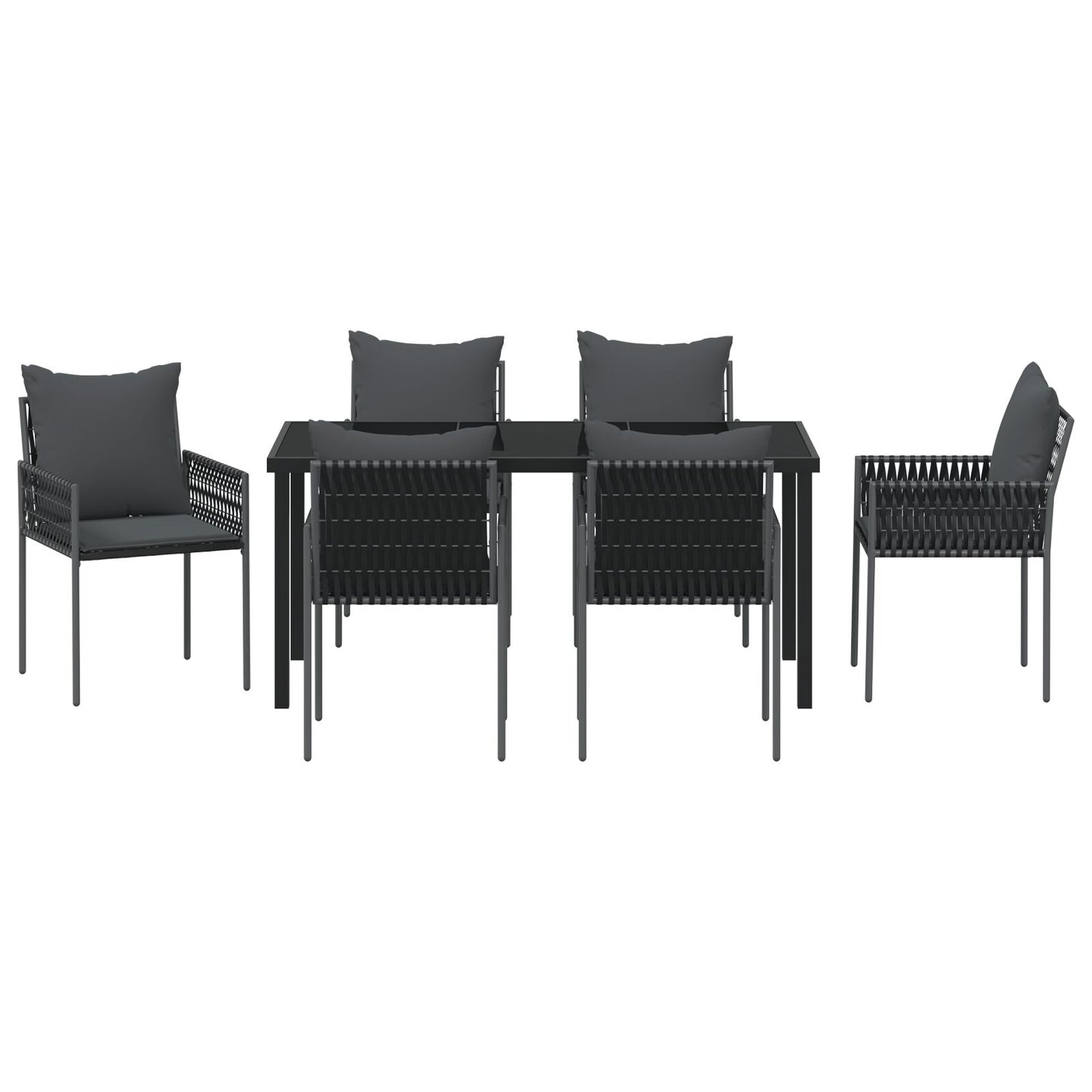 Set Van 4 Zwarte Stoelen, Donkergrijze Kussens