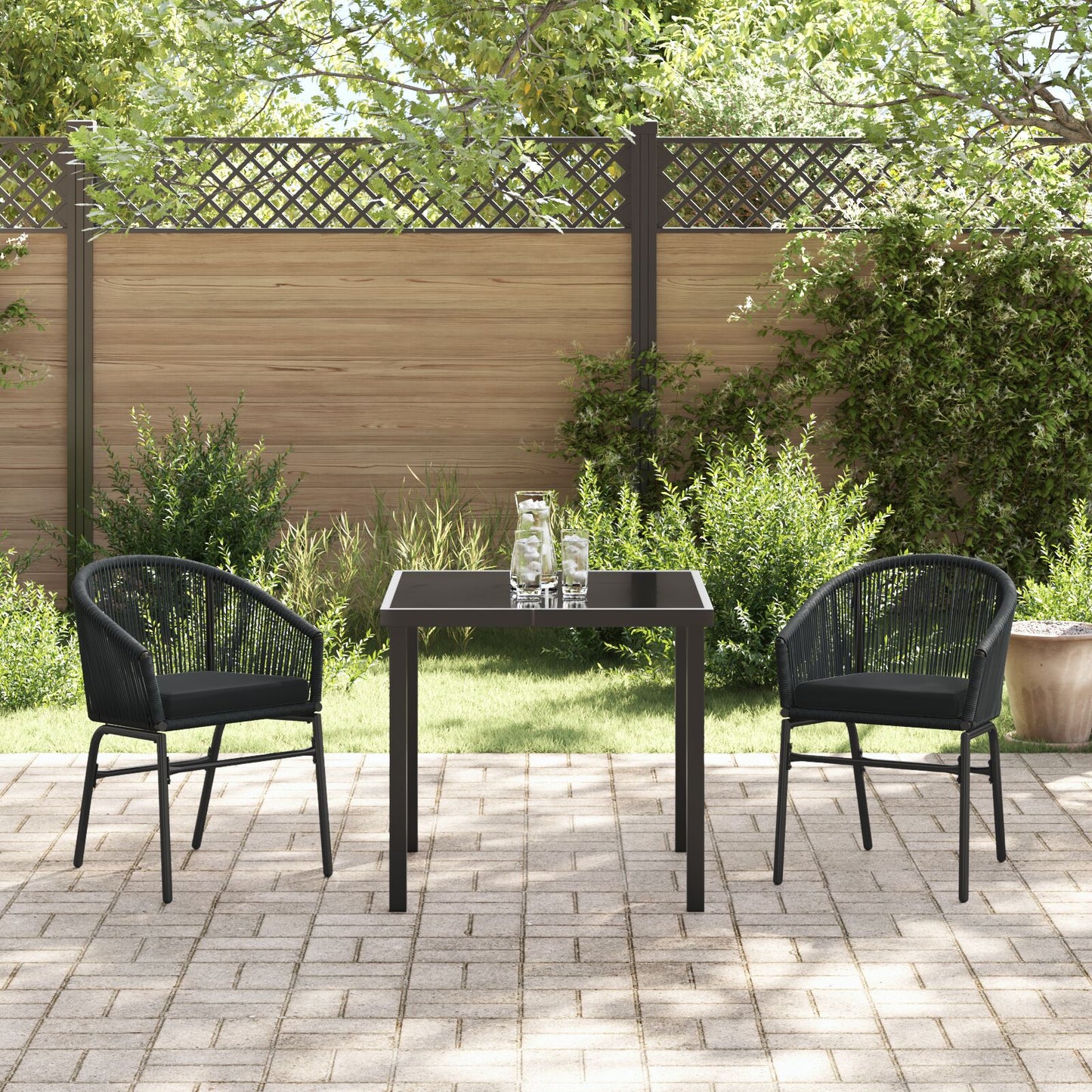 3-Delige Tuin Eetset Zwart Poly Riet