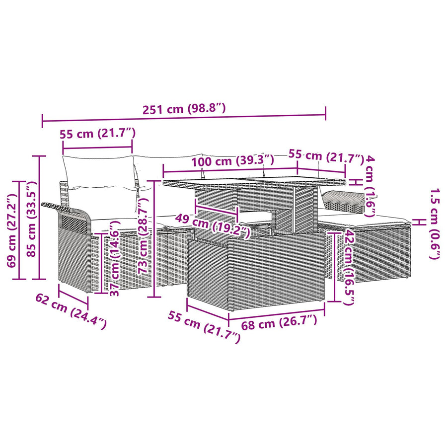 6-Delige Tuin Sofa Set Met Kussens Beige Poly Rattan