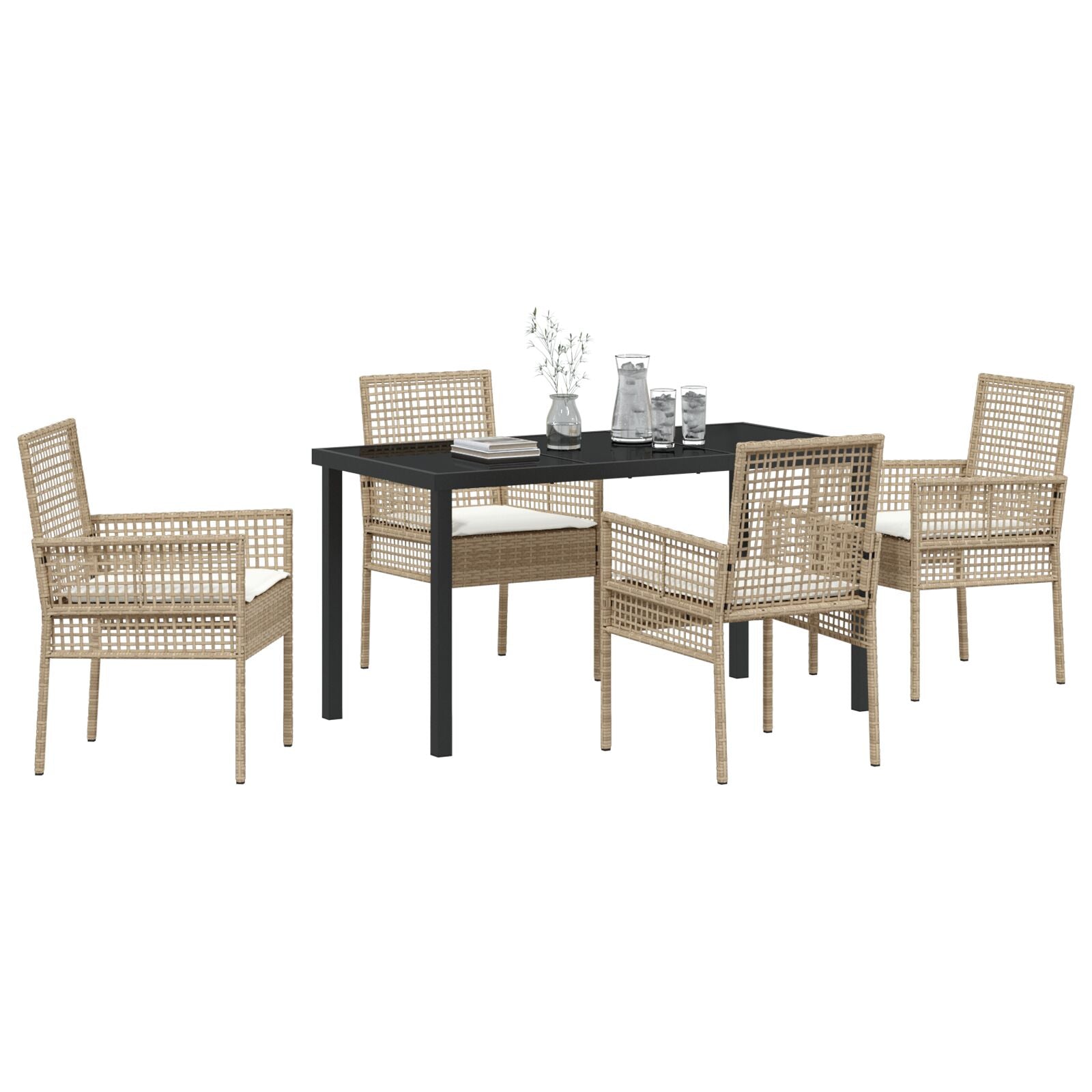 5-Delige Tuin Eetset Met Kussens Beige Poly Rattan