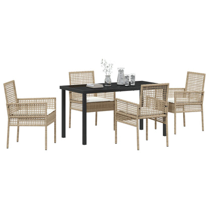 5-Delige Tuin Eetset Met Kussens Beige Poly Rattan