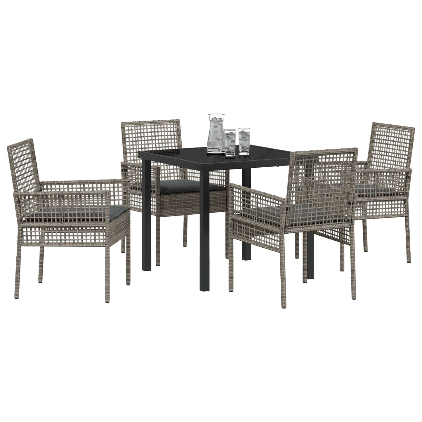 5-Delige Tuinset Met Kussens Grijs Poly Rattan