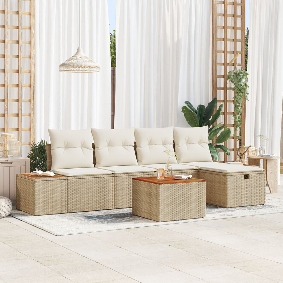 6-Delige Tuin Sofa Set Met Kussens Beige Poly Rattan