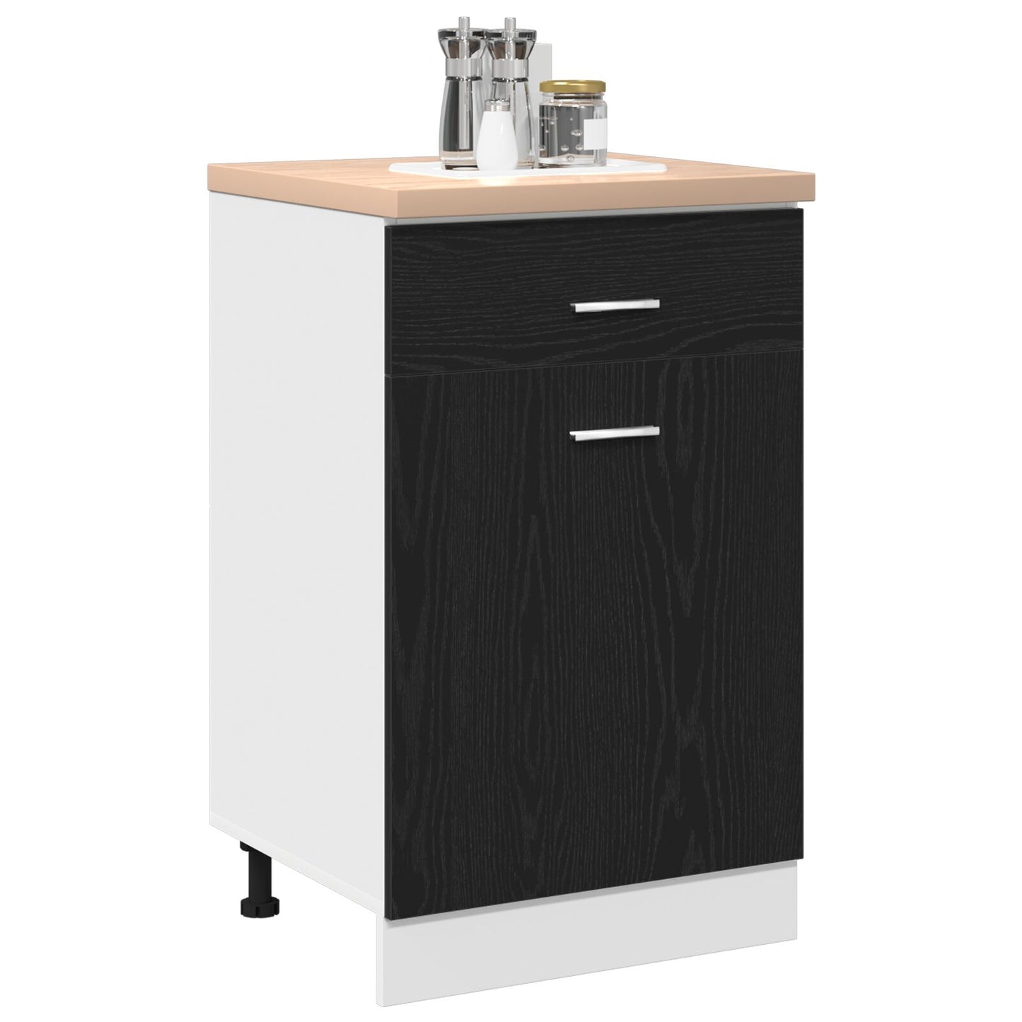 Zwarte Eiken Lade Kabinet - 50X46X81.5 Cm, Gemaakt Van Bewerkt Hout