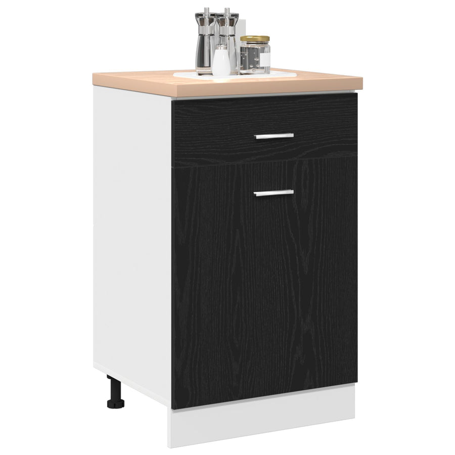Zwarte Eiken Lade Kabinet - 50X46X81.5 Cm, Gemaakt Van Bewerkt Hout