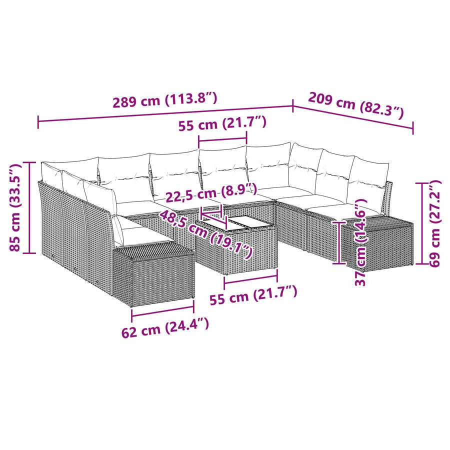 Tuinsofa Set Set Van 10 Polyethyleen Rattan Beige en grijs met tafel
