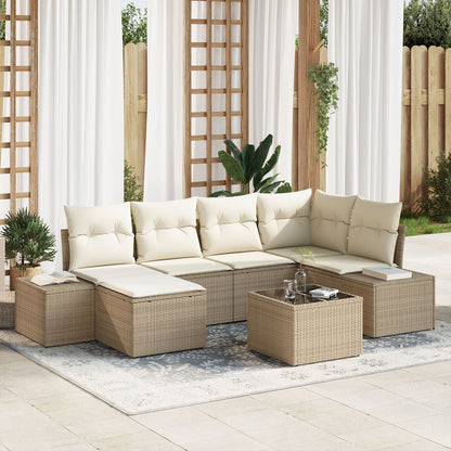 7-Delige Tuin Sofa Set Met Kussens In Bruin Poly Rattan