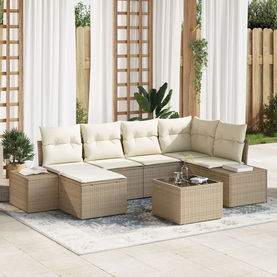 7-Delige Tuin Sofa Set Met Kussens In Bruin Poly Rattan