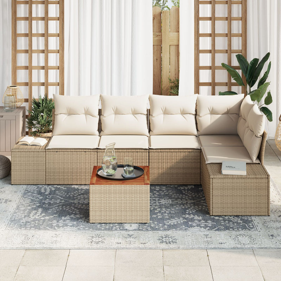 6 Delige Tuin Sofa Set Met Kussens Beige Poly Rattan Acacia