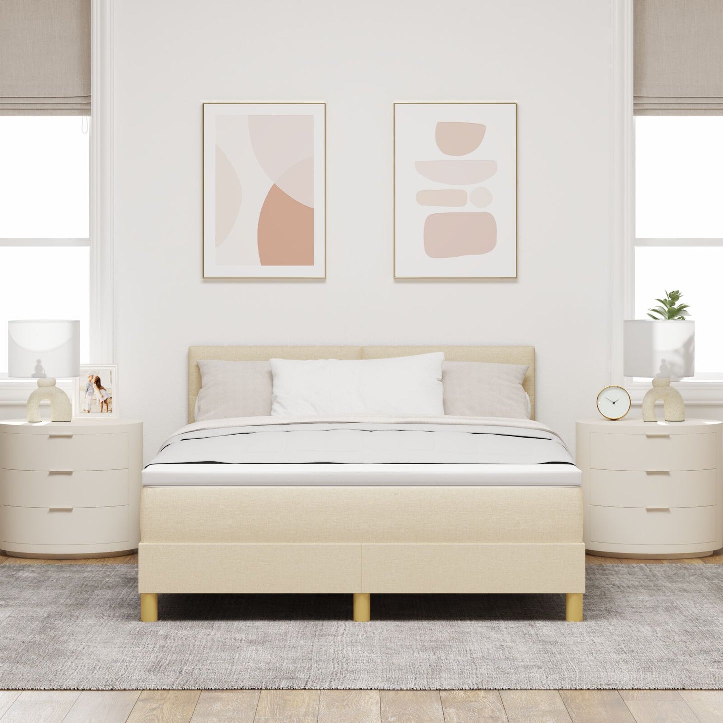 Boxspringbed Met Matras Stof Crème 160 x 200 cm Met knopen