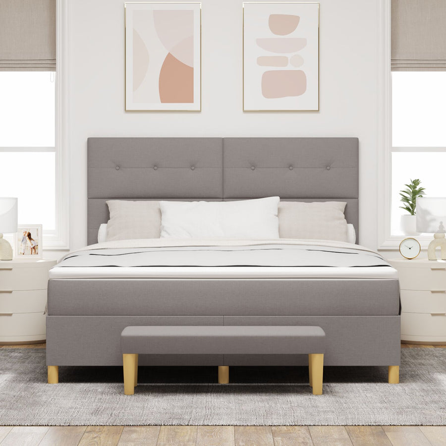 Boxspring Met Matras & Bank Stof Taupe 180 x 200 cm Knopgestikt