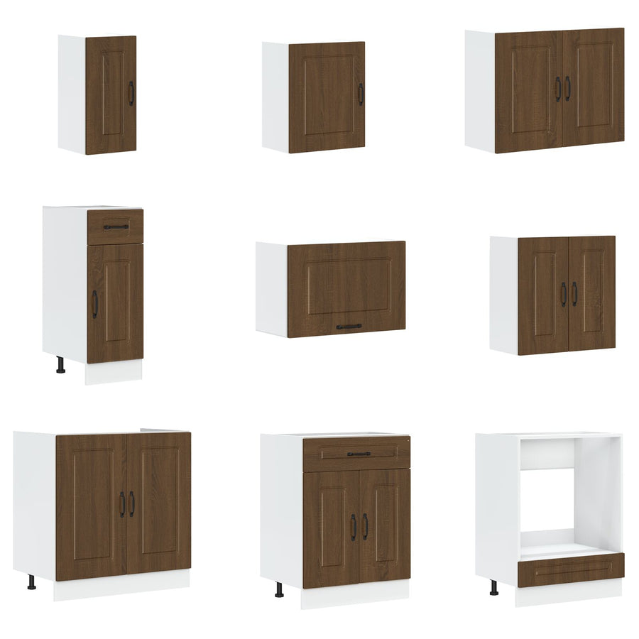 Keuken Kast ""Kalmar"" Met Dubbele Wastafels Bewerkt Hout Bruin eiken