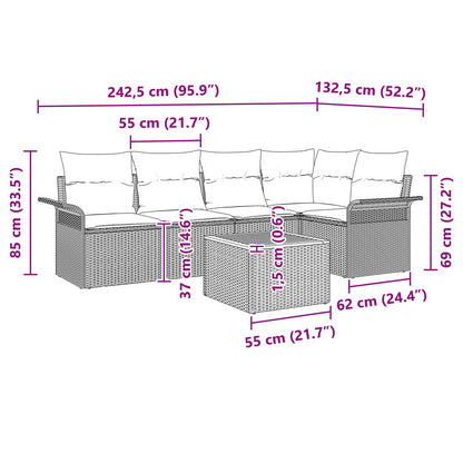 6-Delig Tuinbankstel Met Kussens Zwart Poly Rattan Acacia