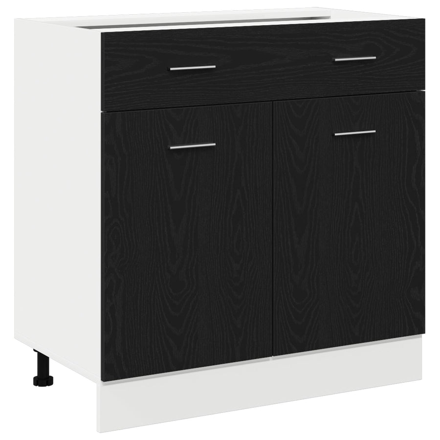Kast Met Lade In Zwart Eiken, 80X46X81.5 Cm, Gemaakt Van Bewerkt Hout