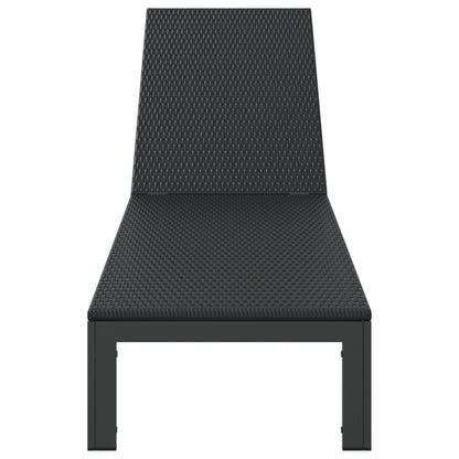 Zonnebed Met Wielen Poly Rattan Zwart 200 x 54 x 27.5 cm