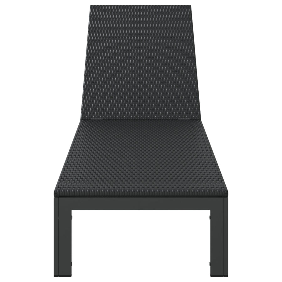Zonnebed Met Wielen Poly Rattan Zwart 200 x 54 x 27.5 cm