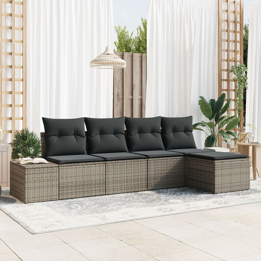 5-Delige Tuin Sofa Set Met Kussens Poly Rattan Grijs zonder tafel