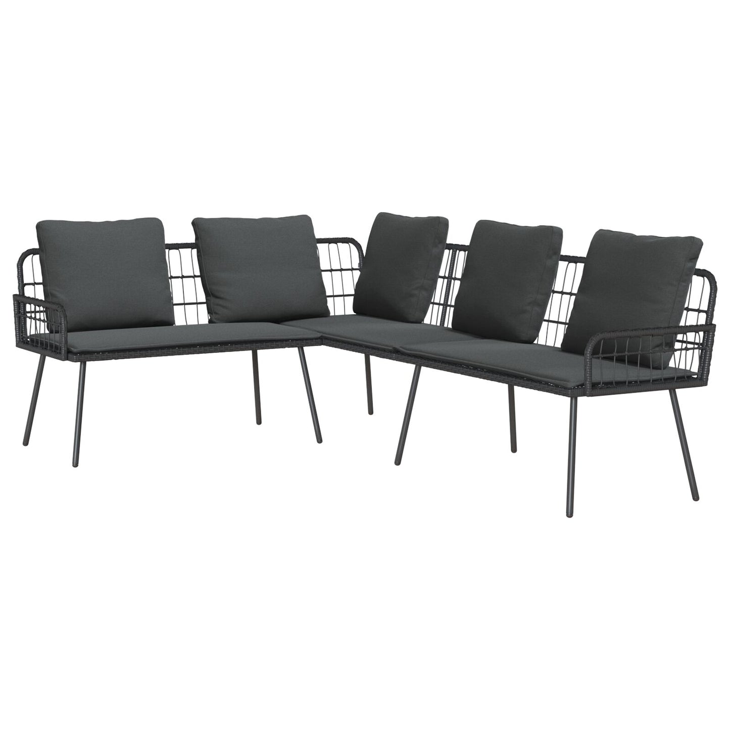 2-Delige Tuinbank Set Met Kussens Poly Rattan Zwart Bank + tafel