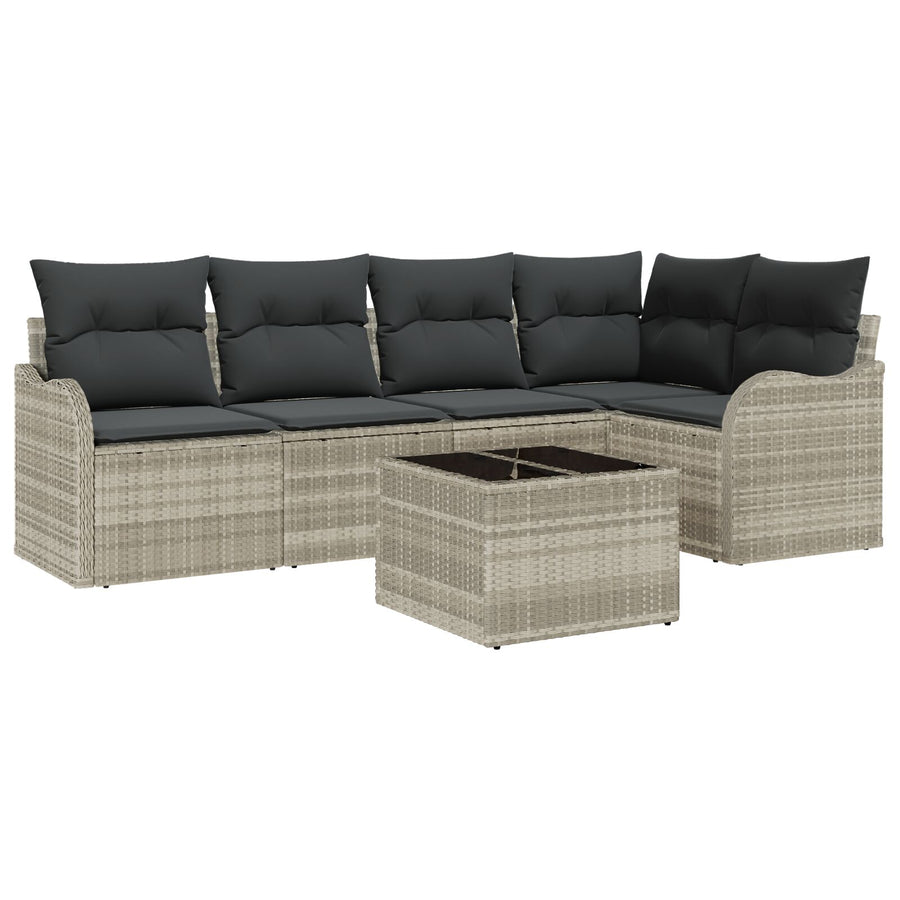 6-delige Tuin Sofa Set met Kussens Grijs Poly Rattan, vidaXL 2-zits Tuin Sofa met Kussens Lichtgrijs Poly Rattan