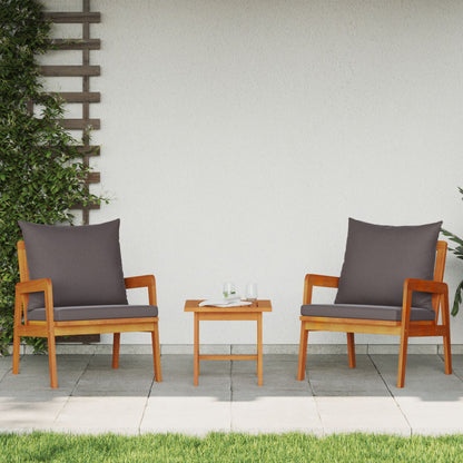 3-Delig Bistro Set Met Kussens Massief Acaciahout Donkergrijs 2x stoelen + tafel