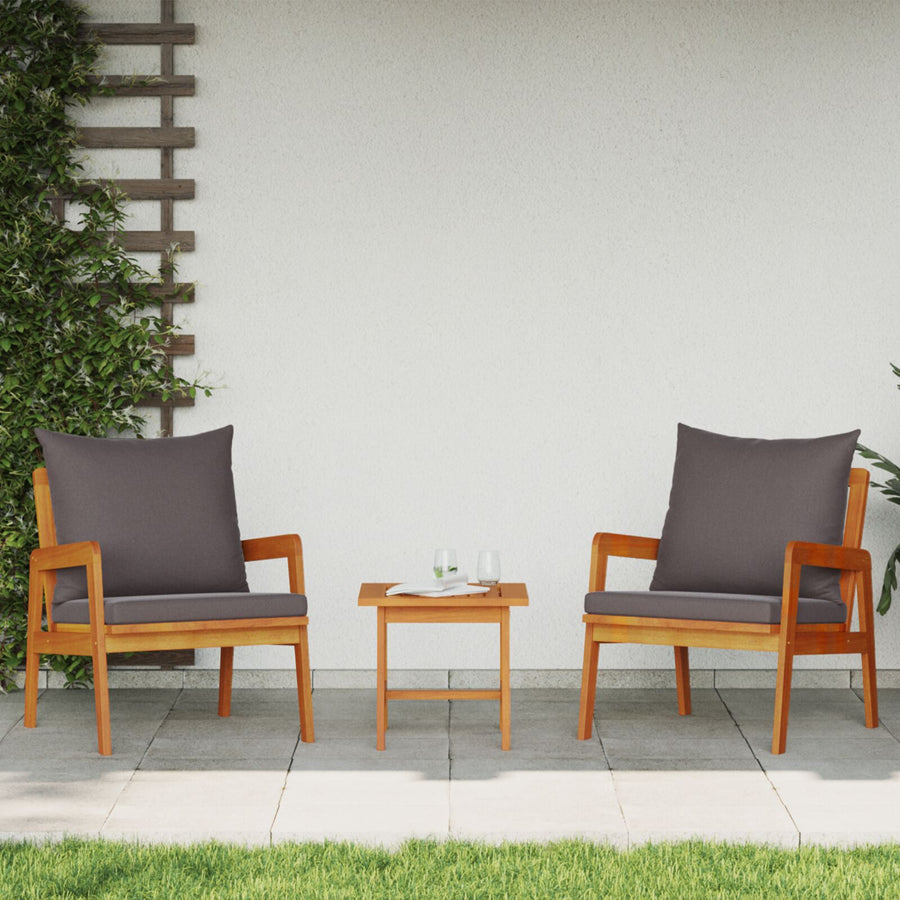 3-Delig Bistro Set Met Kussens Massief Acaciahout Donkergrijs 2x stoelen + tafel
