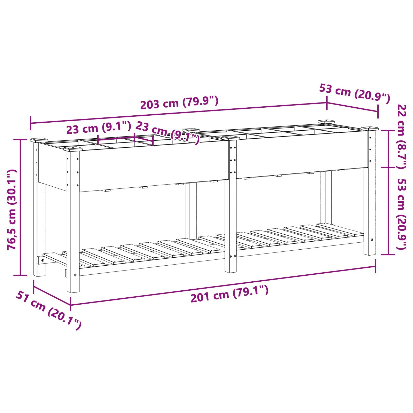 Tuincontainer Met Rasters 203X53X76 Cm Massief Vurenhout 203,5 x 53 x 76,5 cm