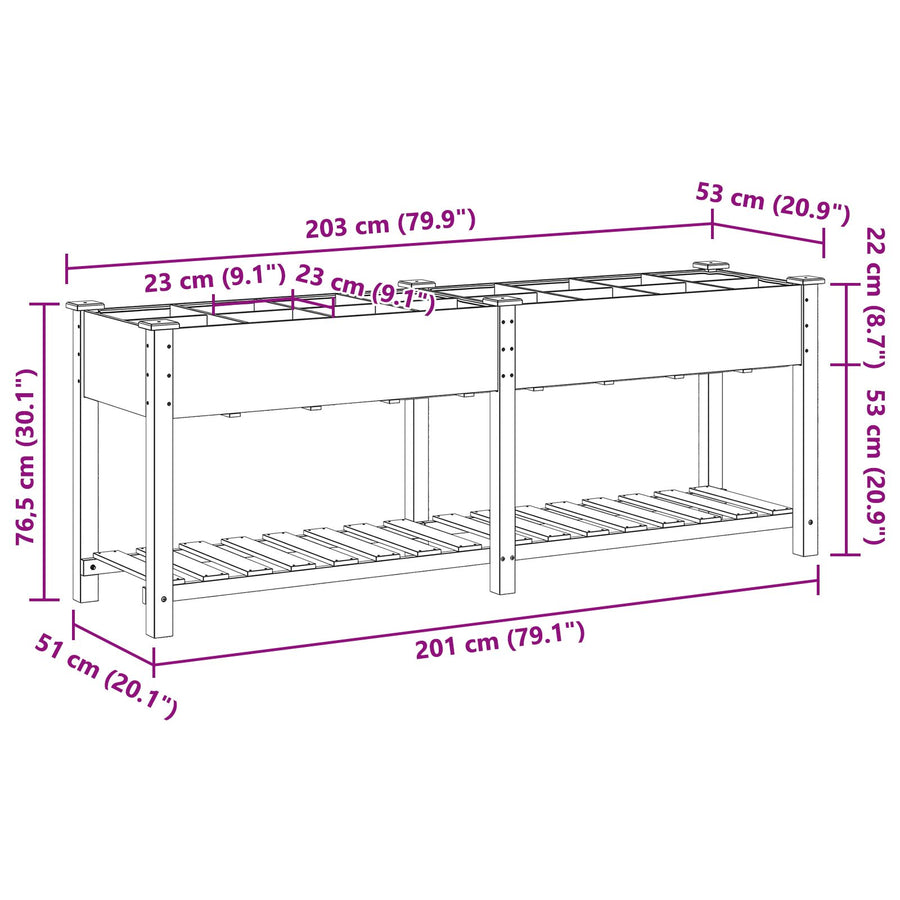 Tuincontainer Met Rasters 203X53X76 Cm Massief Vurenhout 203,5 x 53 x 76,5 cm